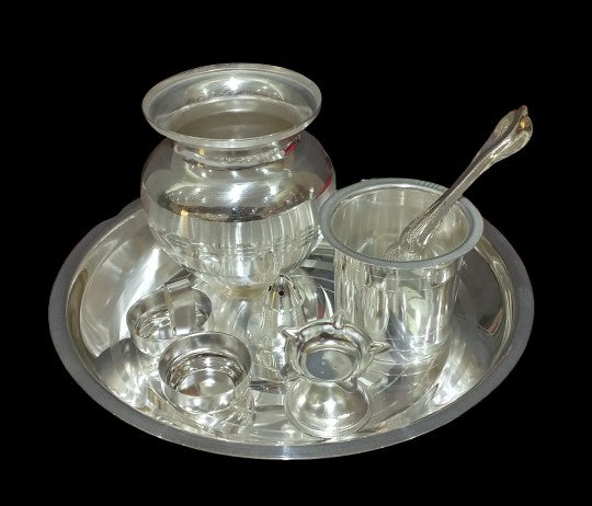 silver plated  7 Items Pooja Thali Set